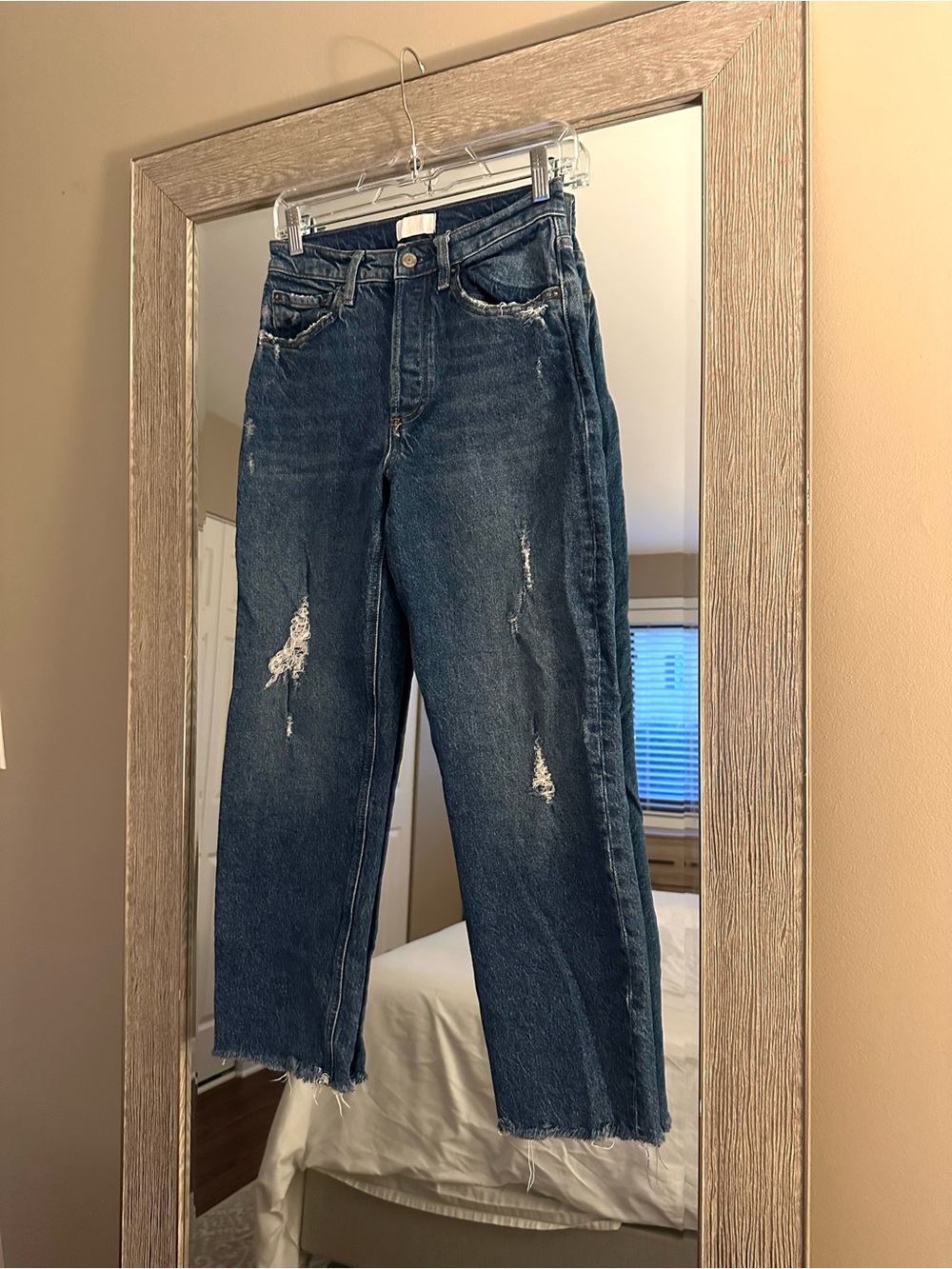 BOYISH The Tommy High Rise Straight Leg Dark Wash Distressed Jeans Size 26